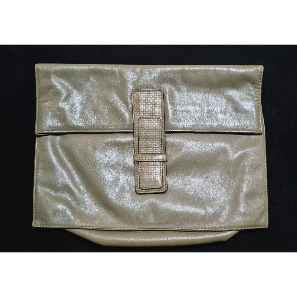 Vintage Gimbel Brothers Tan Leather Envelope Clutch Bag Made in Uruguay Foldover